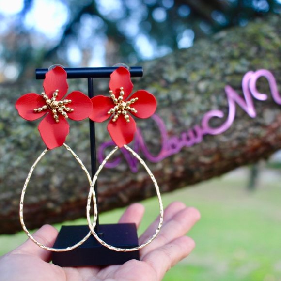 Anthropologie Flower Petals Drop Hoop Earrings